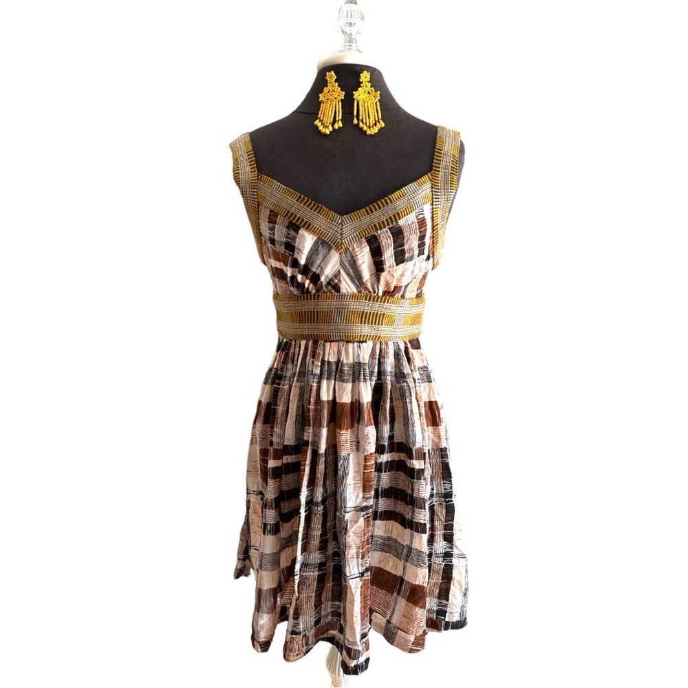 Anthropologie Plenty Tracy Reese Silk Dress size 6 Patchwork/plaid boho